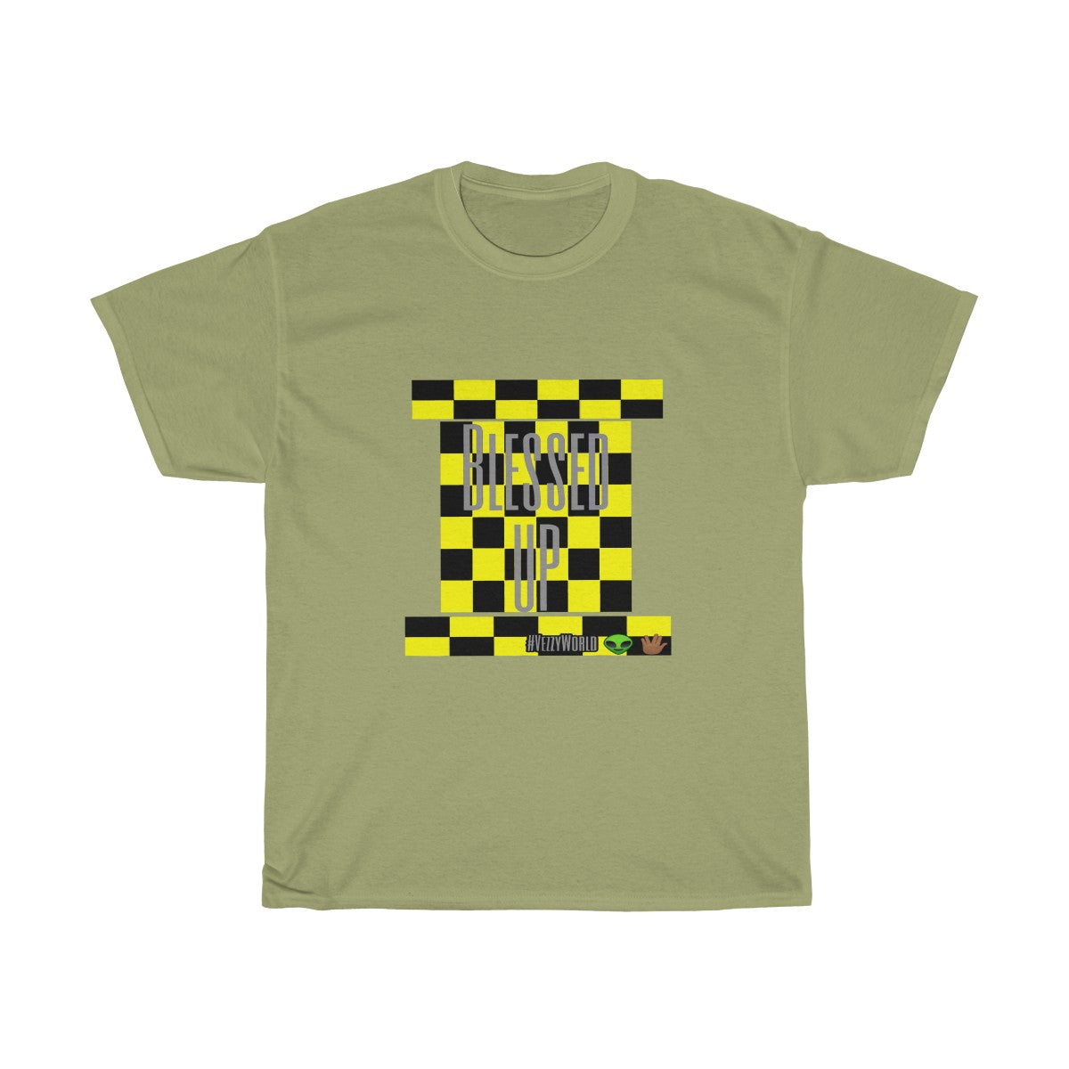 Yellow Checkered w/Grey " Blessed Up" Tee π½ππΎ - VezzyWorld