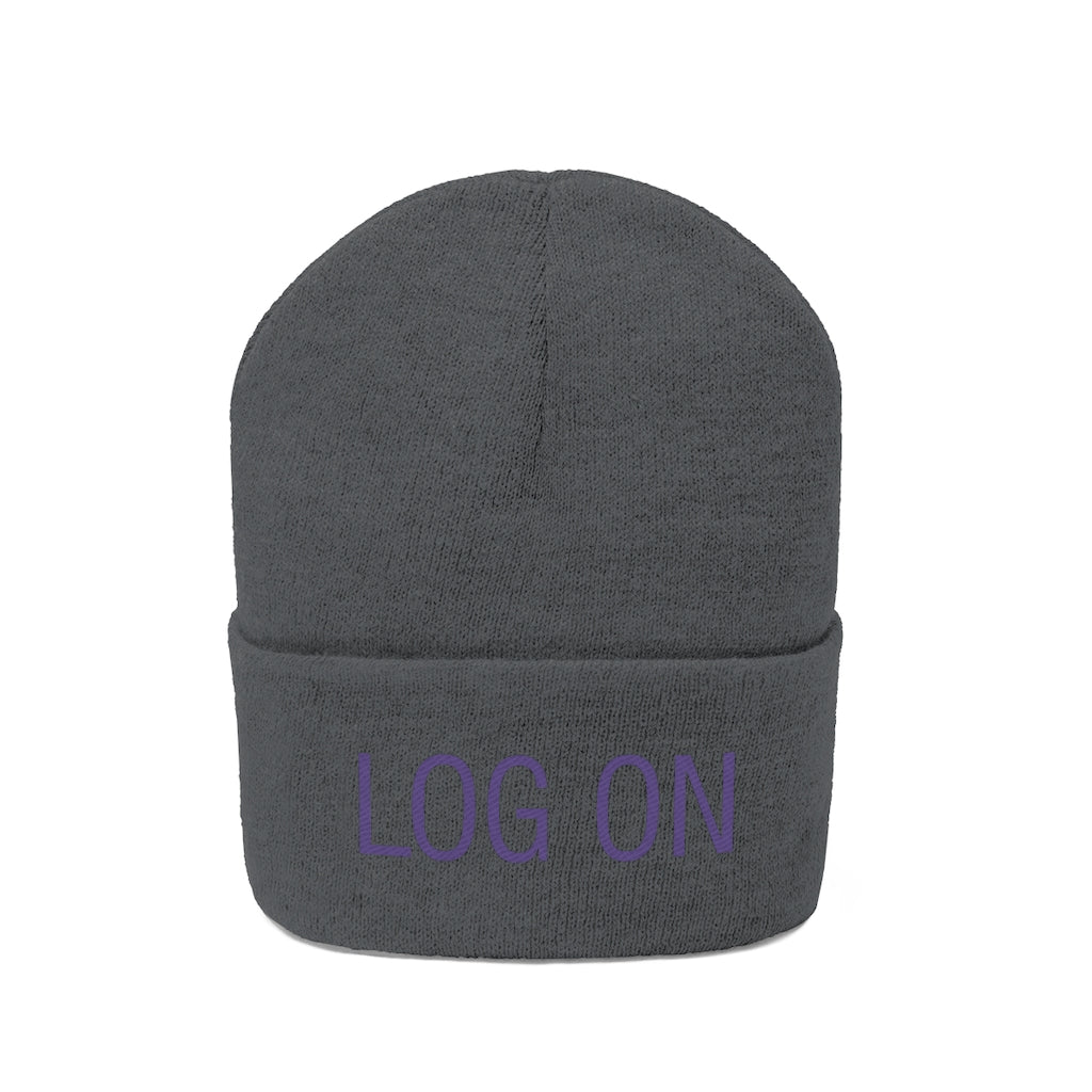 "Log On" Purple Letters Knit Beanie #VezzyWorld π½ππΎ - VezzyWorld