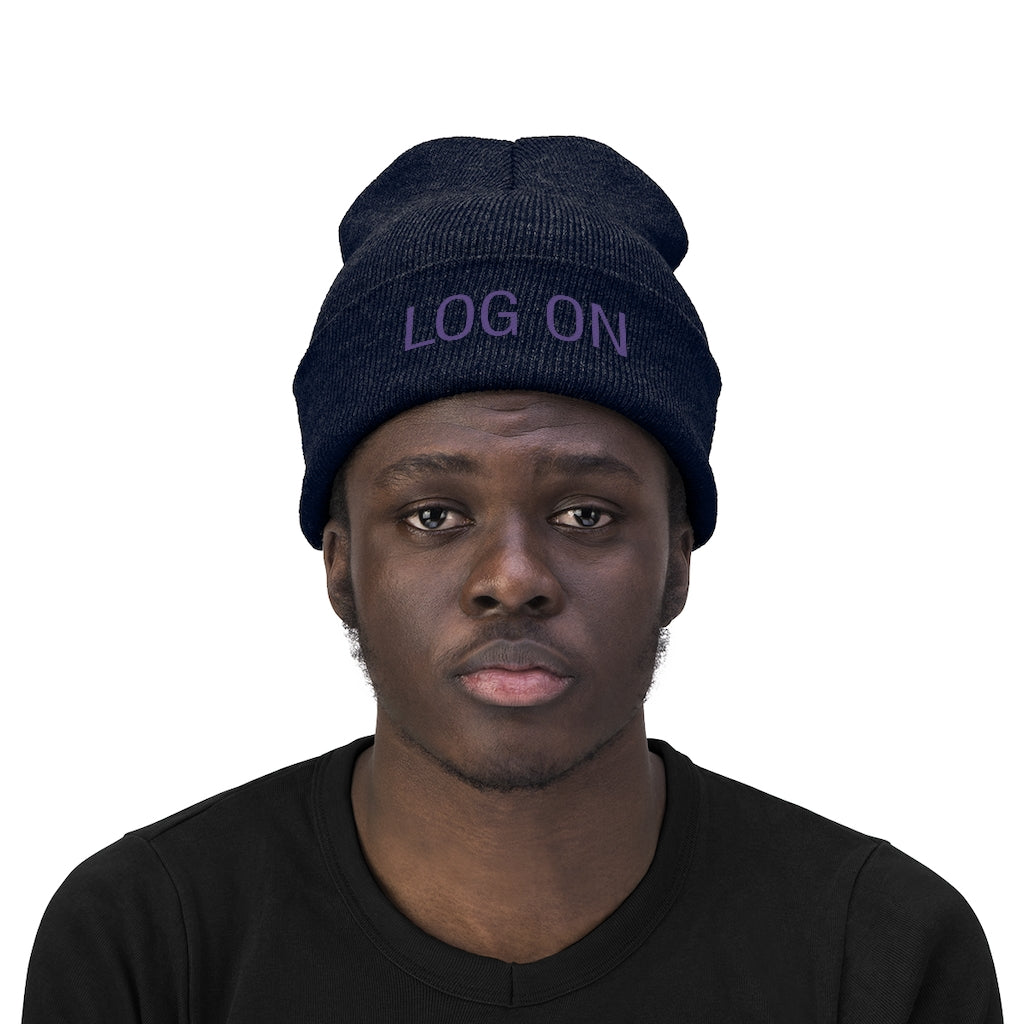 "Log On" Purple Letters Knit Beanie #VezzyWorld π½ππΎ - VezzyWorld
