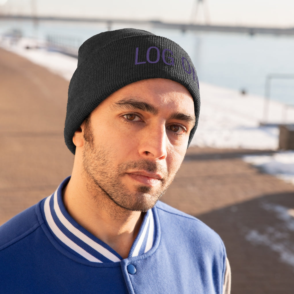 "Log On" Purple Letters Knit Beanie #VezzyWorld π½ππΎ - VezzyWorld