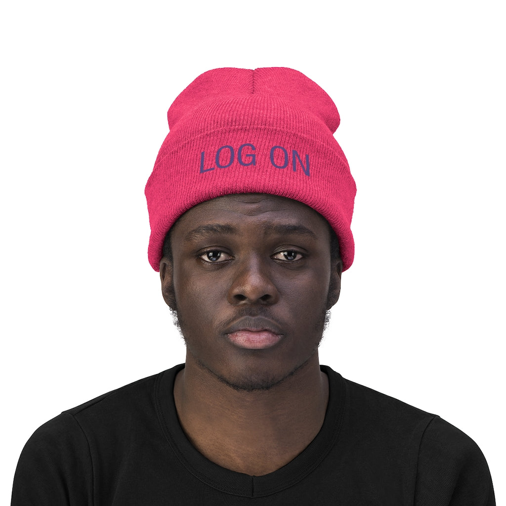 "Log On" Purple Letters Knit Beanie #VezzyWorld π½ππΎ - VezzyWorld
