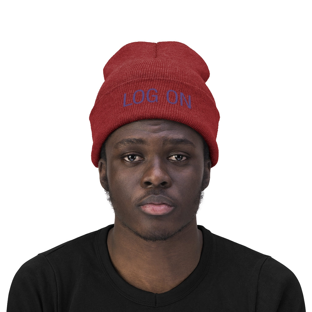 "Log On" Purple Letters Knit Beanie #VezzyWorld π½ππΎ - VezzyWorld