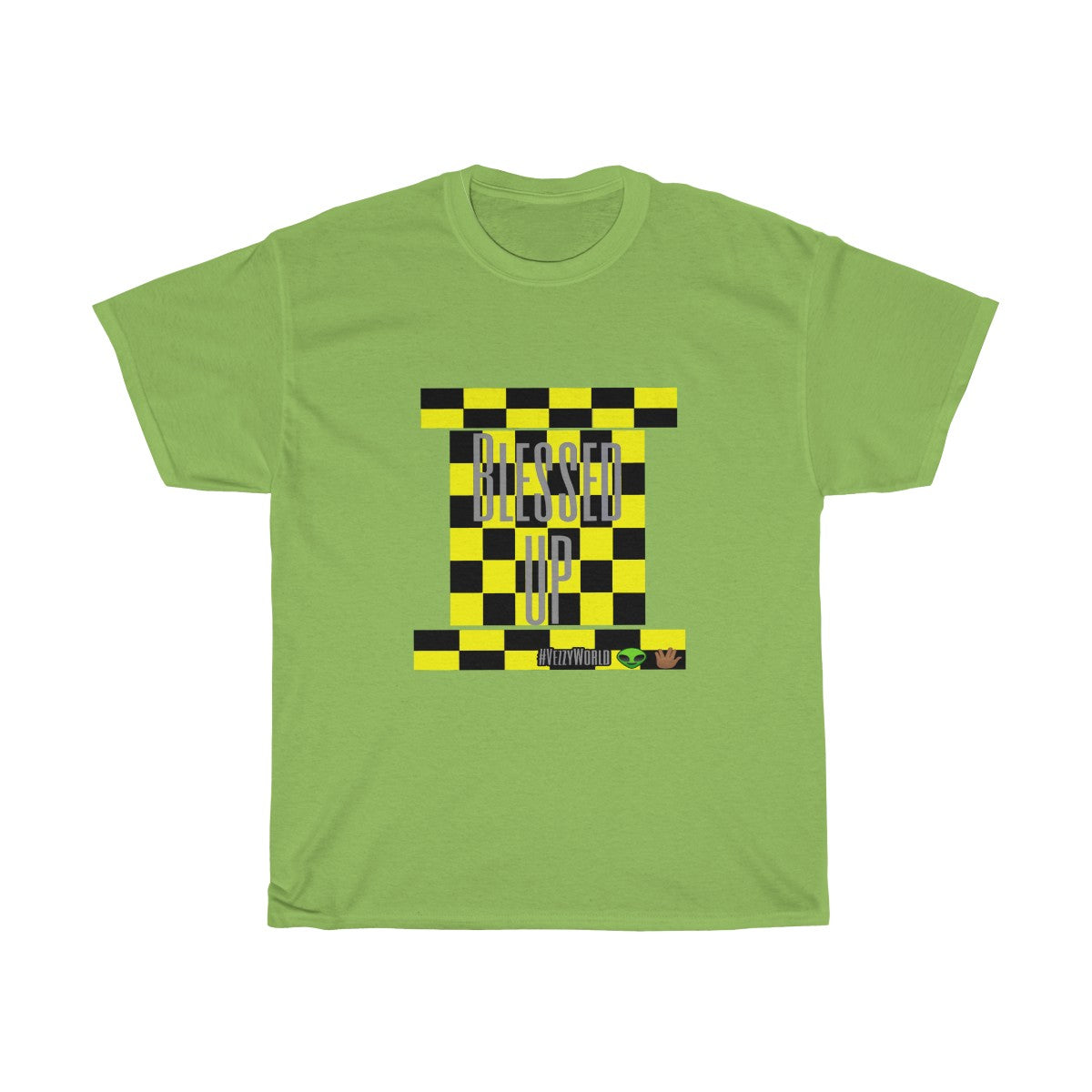 Yellow Checkered w/Grey " Blessed Up" Tee π½ππΎ - VezzyWorld