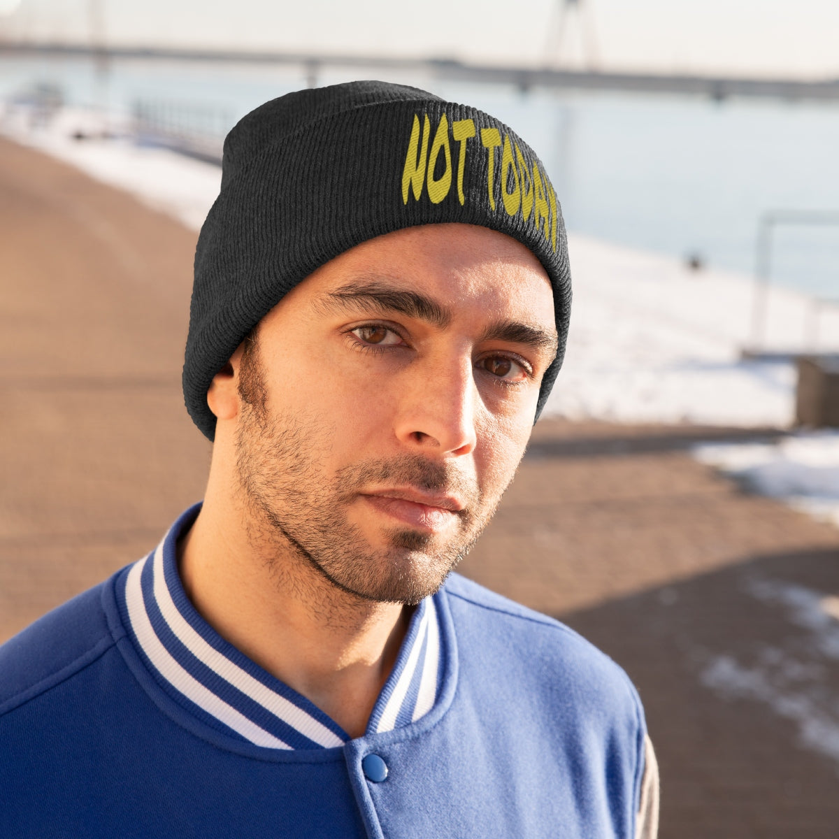 "Not Today" Yellow Letters Knit Beanie #VezzyWorld π½ππΎ - VezzyWorld