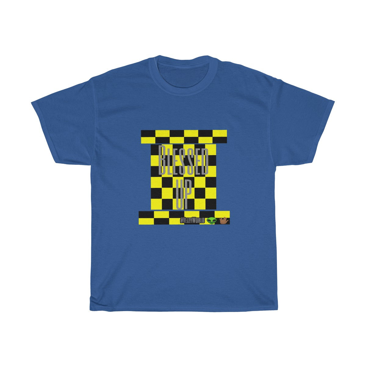 Yellow Checkered w/Grey " Blessed Up" Tee π½ππΎ - VezzyWorld