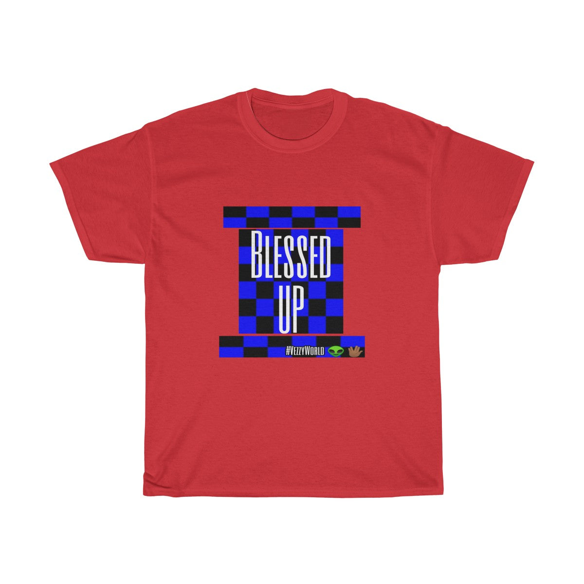 Blue Checkered " Bless Up" Tee π½ππΎ - VezzyWorld
