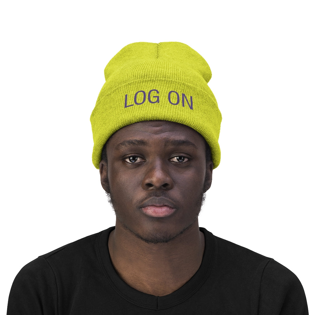 "Log On" Purple Letters Knit Beanie #VezzyWorld π½ππΎ - VezzyWorld
