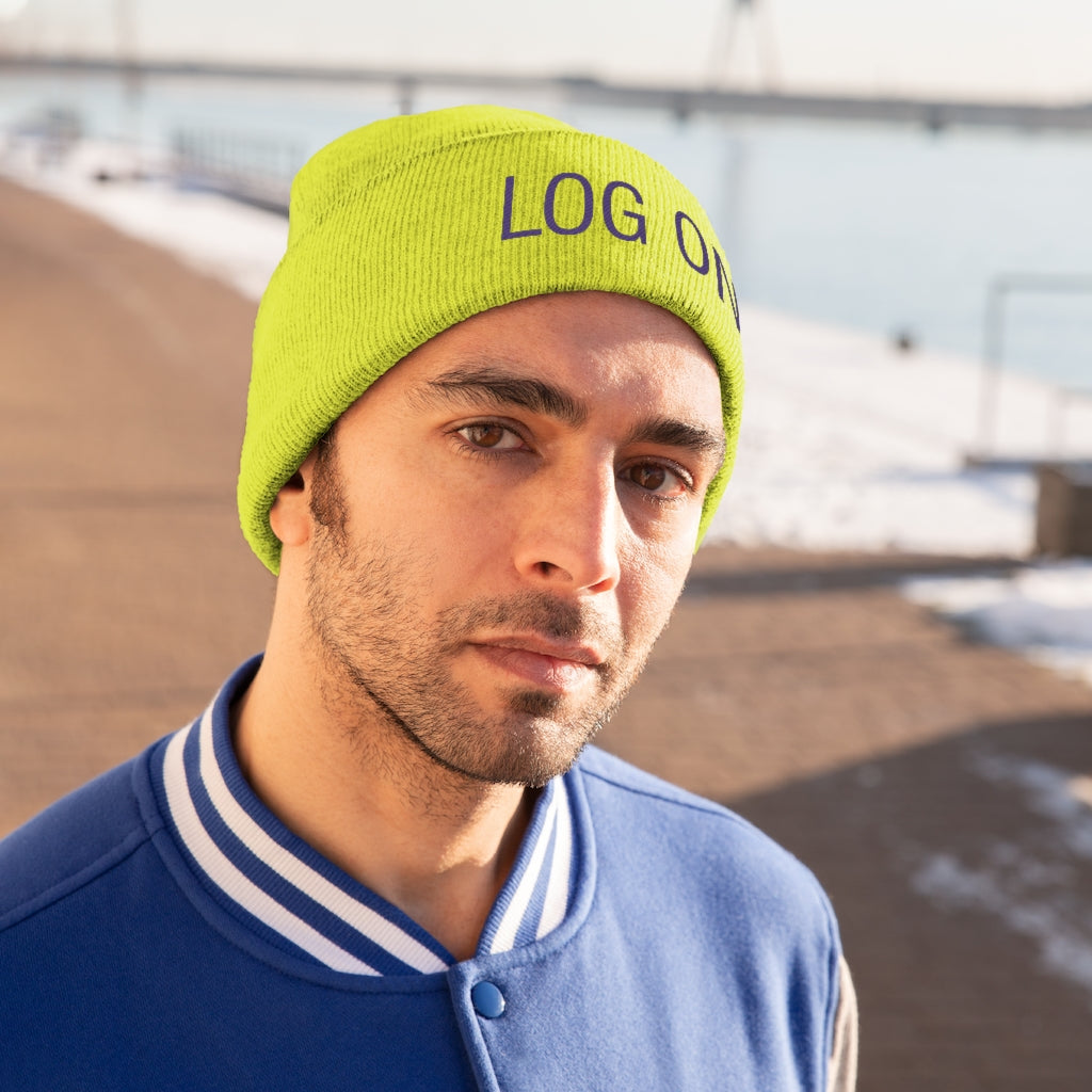"Log On" Purple Letters Knit Beanie #VezzyWorld π½ππΎ - VezzyWorld