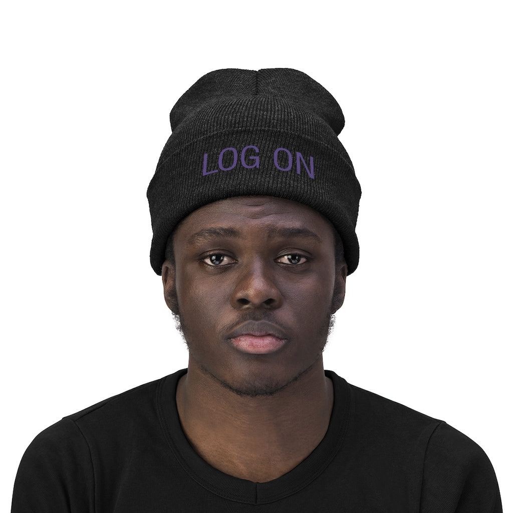 "Log On" Purple Letters Knit Beanie #VezzyWorld π½ππΎ - VezzyWorld