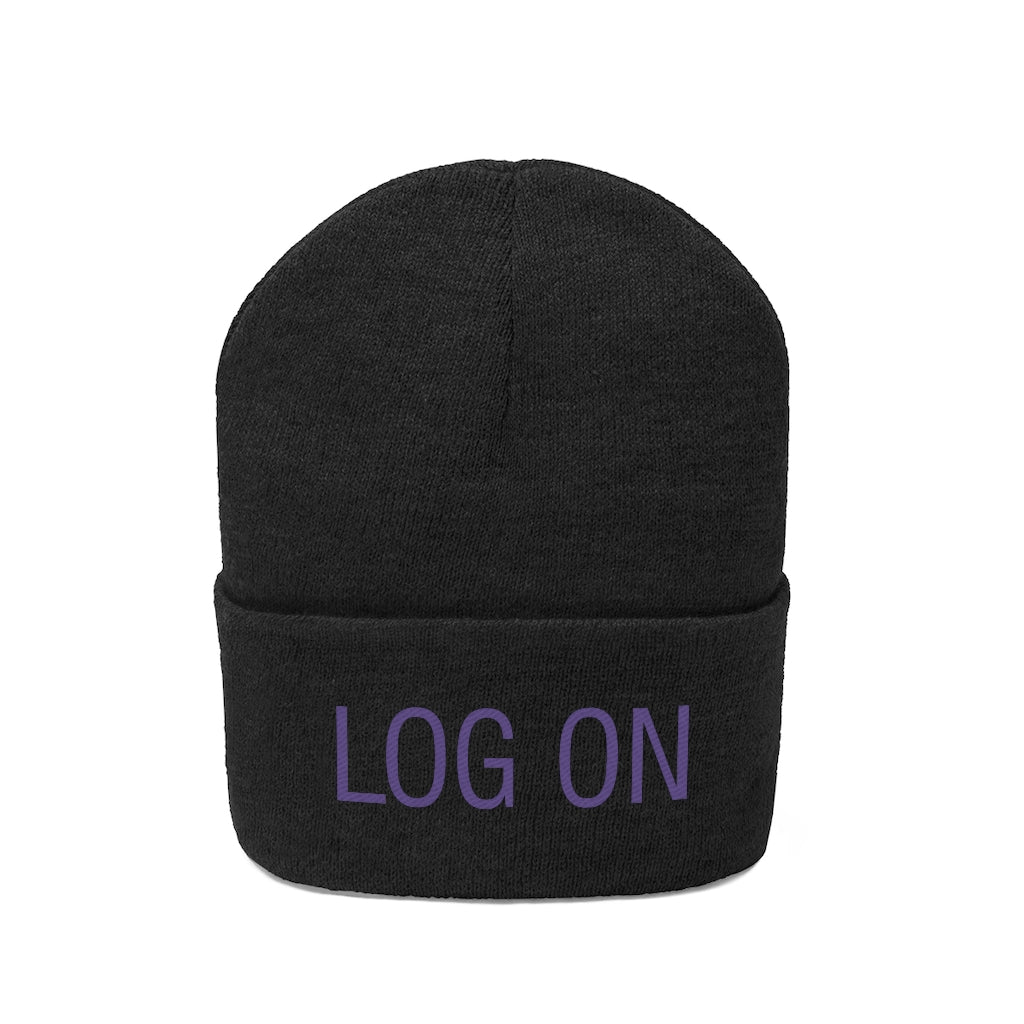 "Log On" Purple Letters Knit Beanie #VezzyWorld π½ππΎ - VezzyWorld