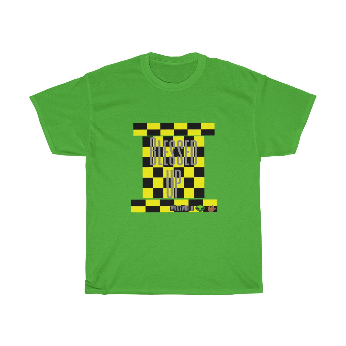 Yellow Checkered w/Grey " Blessed Up" Tee π½ππΎ - VezzyWorld