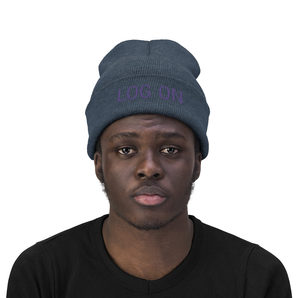"Log On" Purple Letters Knit Beanie #VezzyWorld π½ππΎ - VezzyWorld