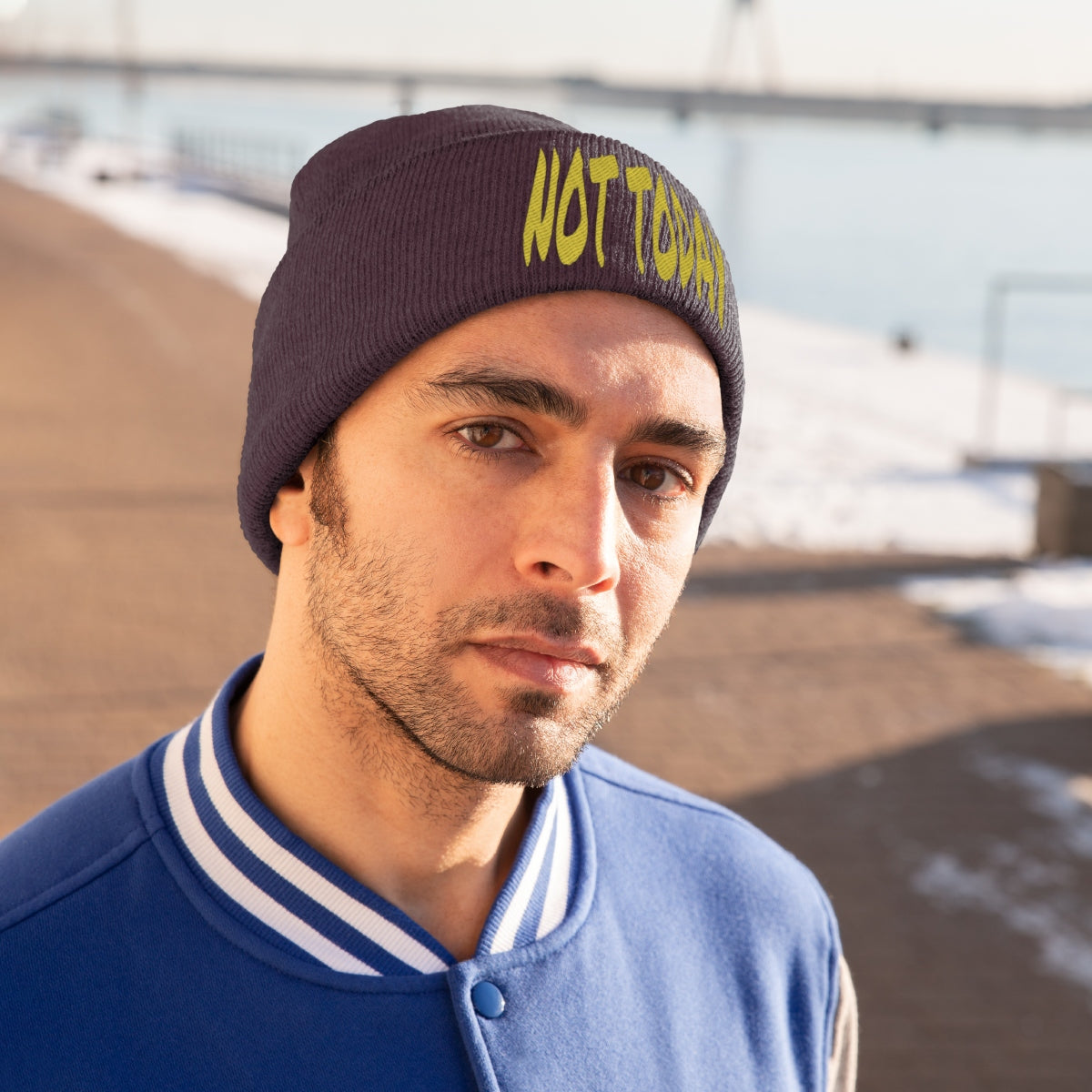 "Not Today" Yellow Letters Knit Beanie #VezzyWorld π½ππΎ - VezzyWorld