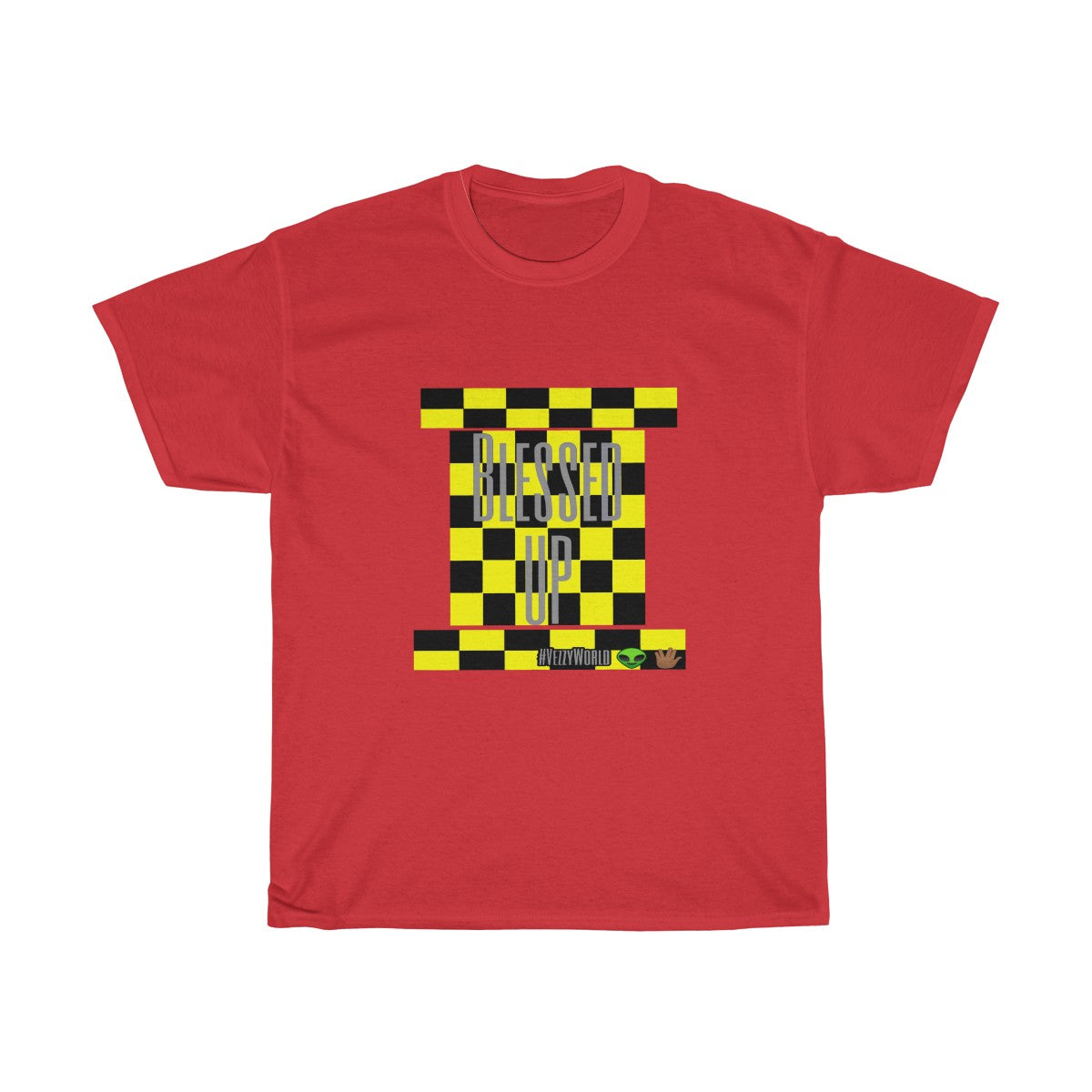 Yellow Checkered w/Grey " Blessed Up" Tee π½ππΎ - VezzyWorld