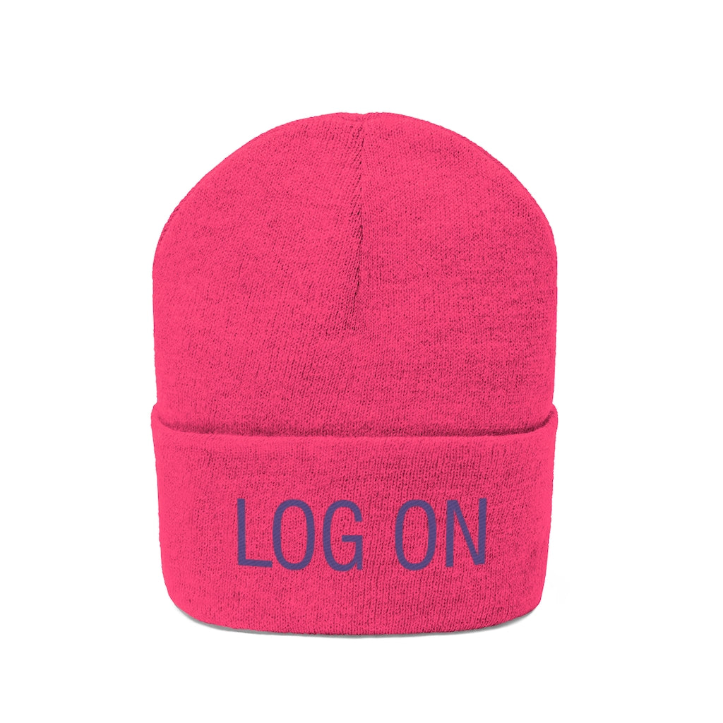 "Log On" Purple Letters Knit Beanie #VezzyWorld π½ππΎ - VezzyWorld