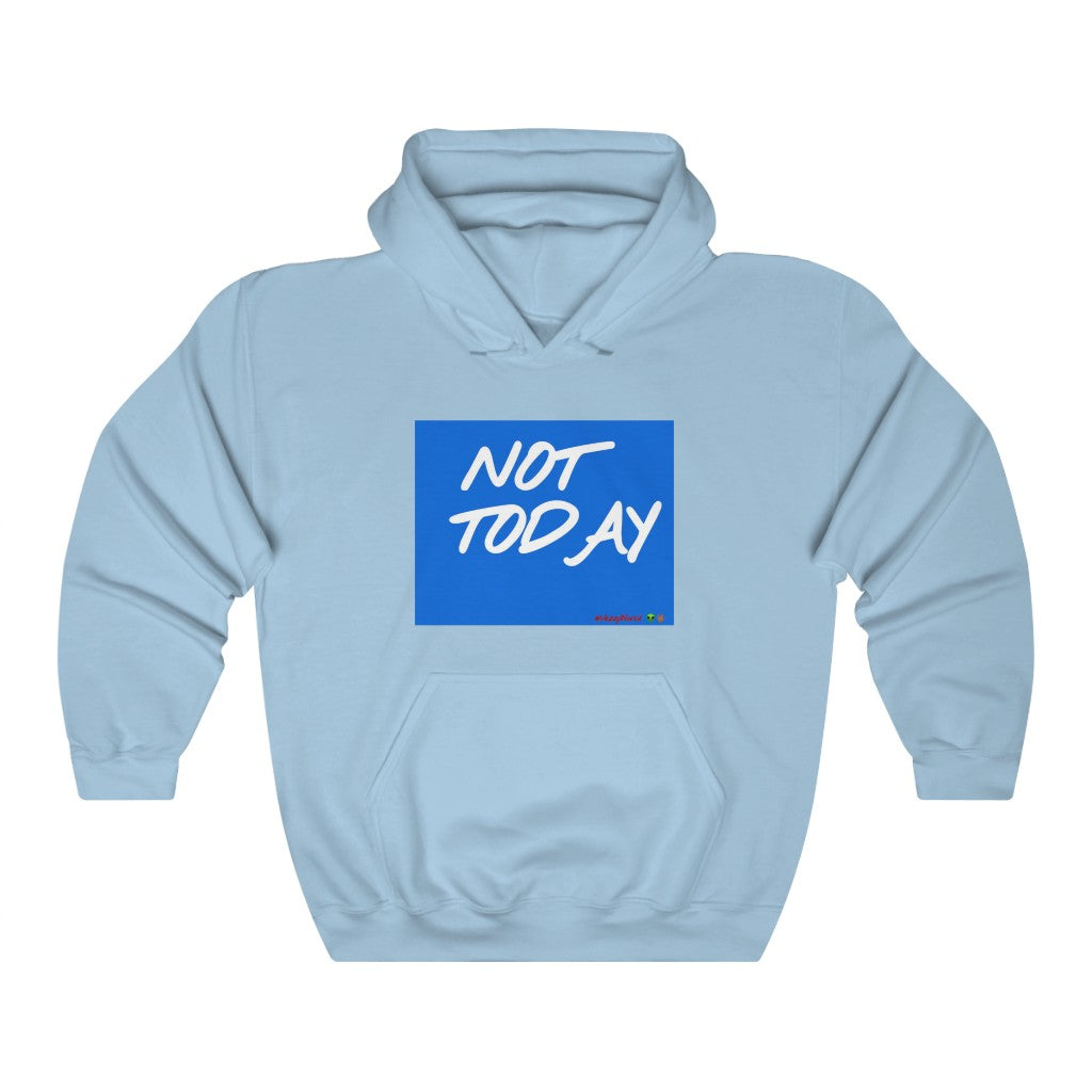 Blue Background/ White Finesse Letters"NOT TODAY" Unisex Heavy Cotton Tee 👽🖖🏾 - VezzyWorld