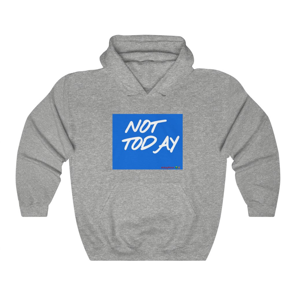 Blue Background/ White Finesse Letters"NOT TODAY" Unisex Heavy Cotton Tee 👽🖖🏾 - VezzyWorld