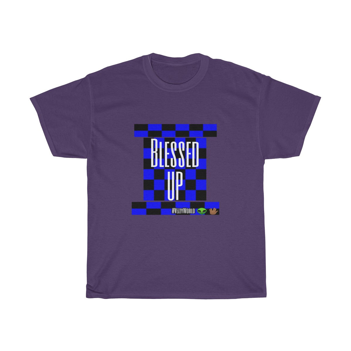 Blue Checkered " Bless Up" Tee 👽🖖🏾 - VezzyWorld