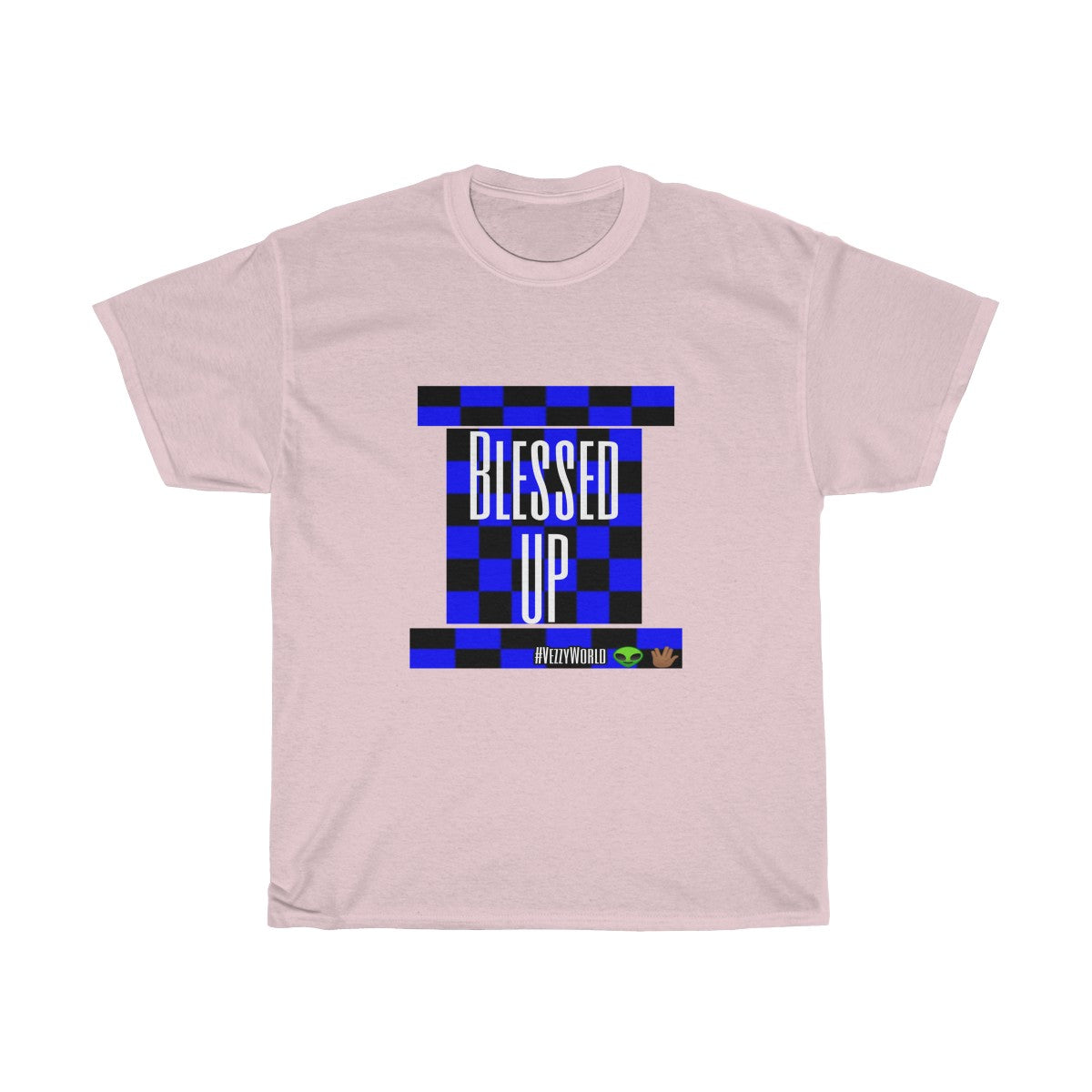 Blue Checkered " Bless Up" Tee 👽🖖🏾 - VezzyWorld