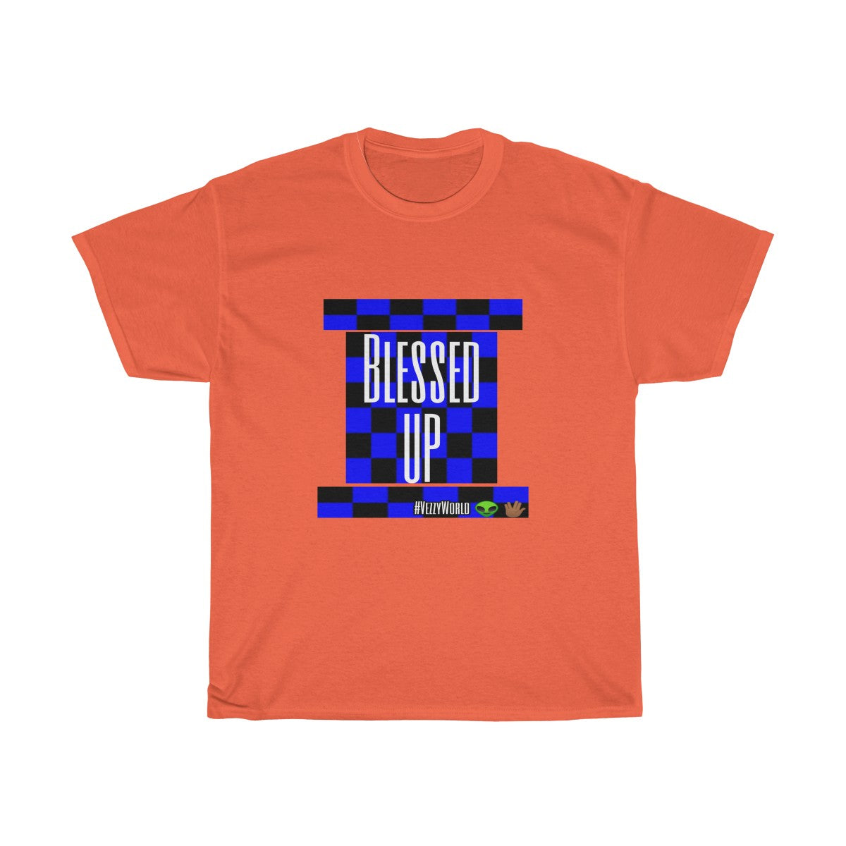 Blue Checkered " Bless Up" Tee 👽🖖🏾 - VezzyWorld