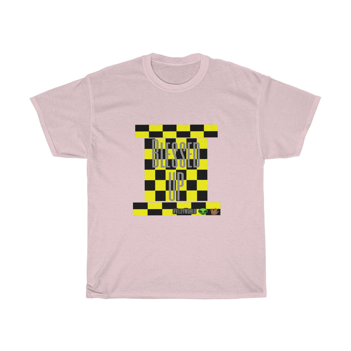 Yellow Checkered w/Grey " Blessed Up" Tee 👽🖖🏾 - VezzyWorld