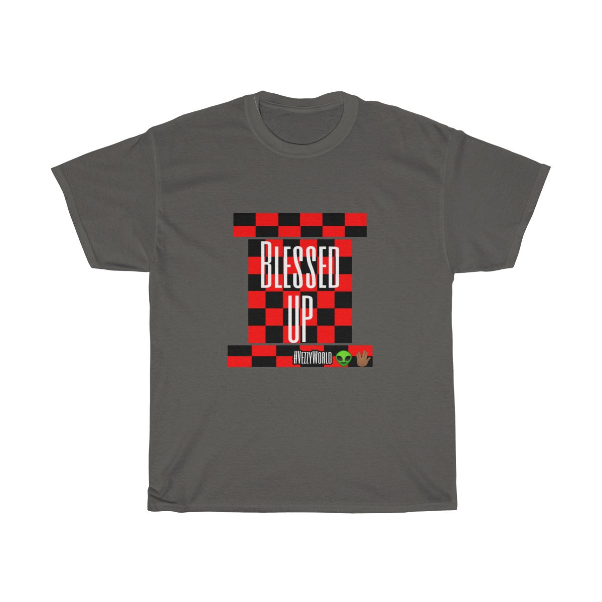 Red Checkered " Blessed Up" Tee 👽🖖🏾 - VezzyWorld