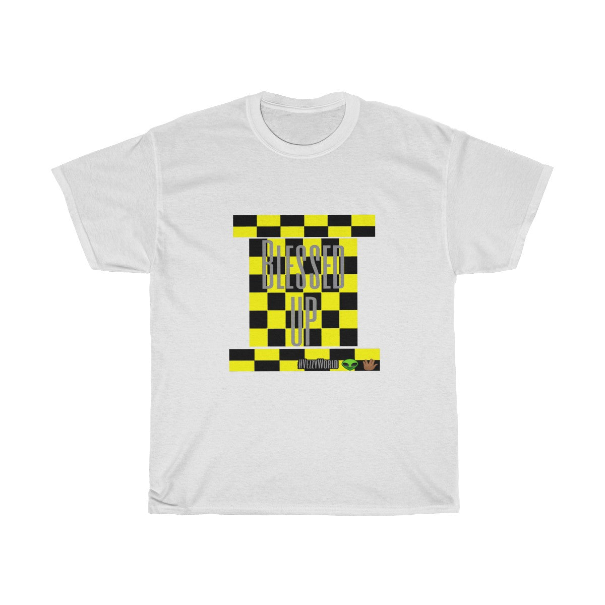 Yellow Checkered w/Grey " Blessed Up" Tee 👽🖖🏾 - VezzyWorld