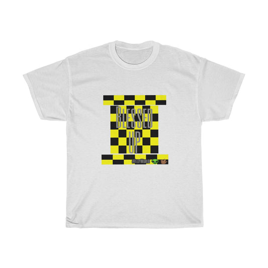 Yellow Checkered w/Grey " Blessed Up" Tee 👽🖖🏾 - VezzyWorld