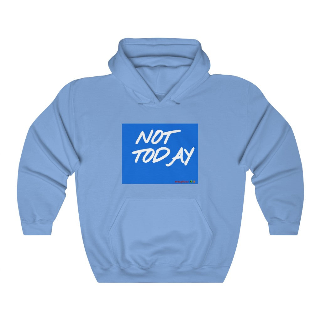 Blue Background/ White Finesse Letters"NOT TODAY" Unisex Heavy Cotton Tee 👽🖖🏾 - VezzyWorld