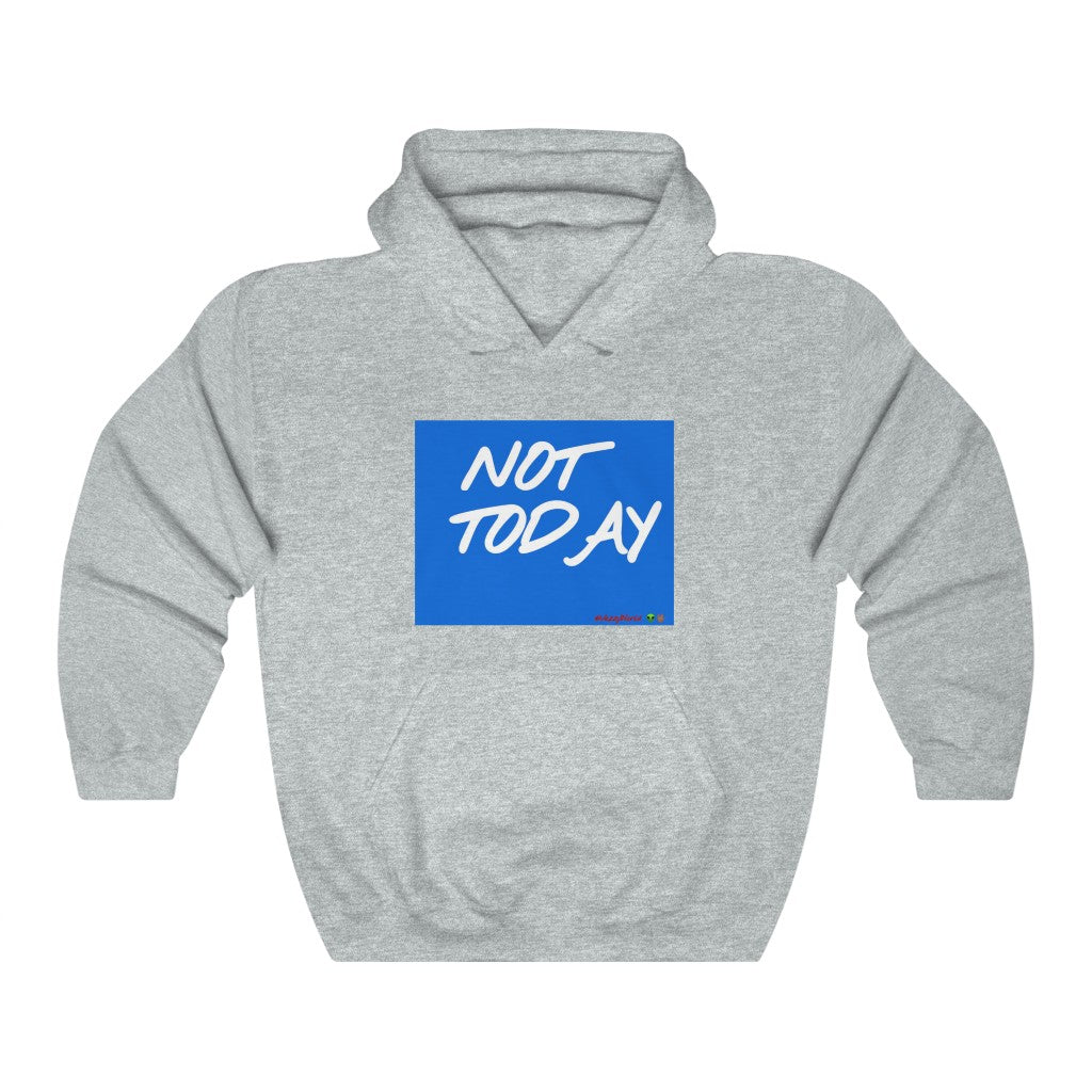 Blue Background/ White Finesse Letters"NOT TODAY" Unisex Heavy Cotton Tee 👽🖖🏾 - VezzyWorld