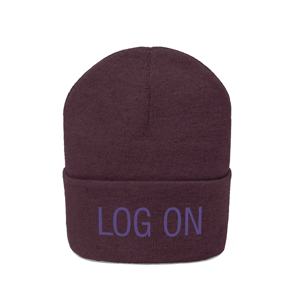 "Log On" Purple Letters Knit Beanie #VezzyWorld 👽🖖🏾 - VezzyWorld