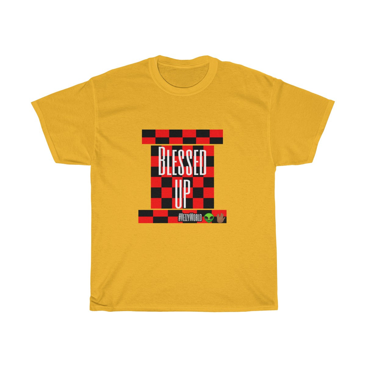 Red Checkered " Blessed Up" Tee 👽🖖🏾 - VezzyWorld