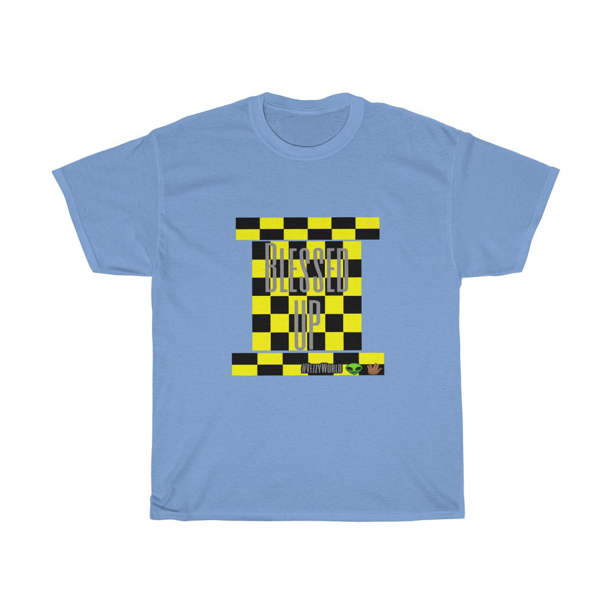 Yellow Checkered w/Grey " Blessed Up" Tee 👽🖖🏾 - VezzyWorld