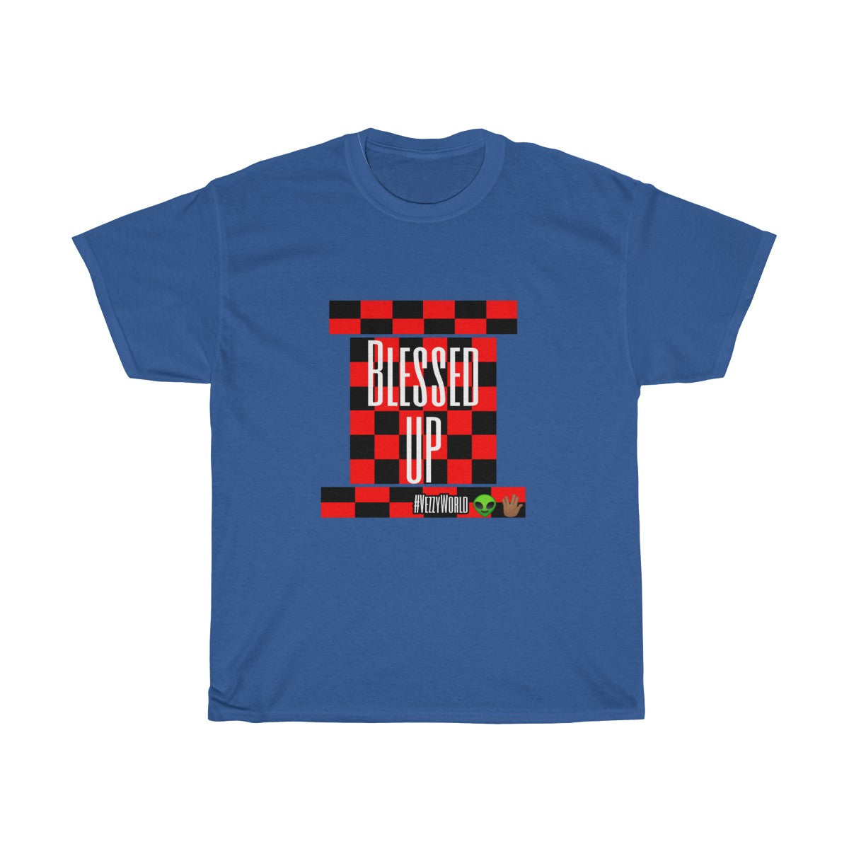 Red Checkered " Blessed Up" Tee 👽🖖🏾 - VezzyWorld