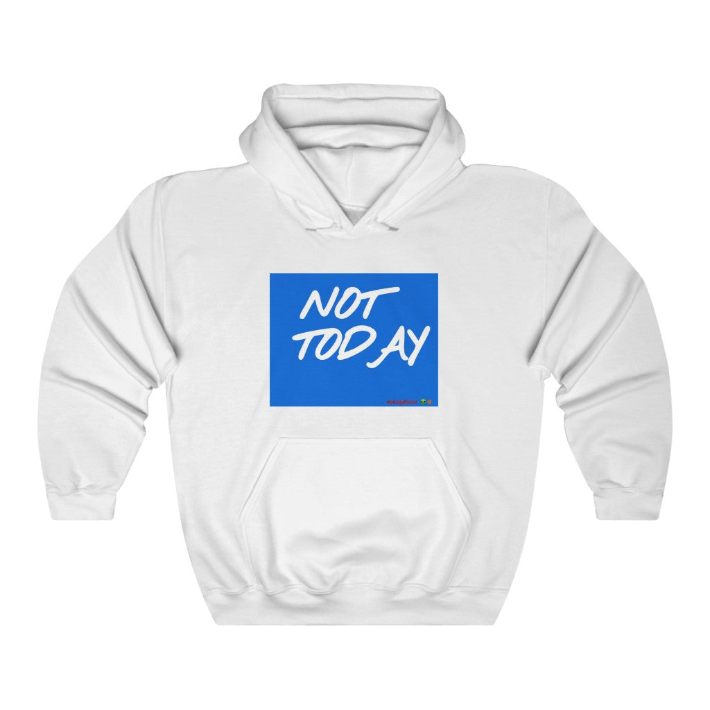 Blue Background/ White Finesse Letters"NOT TODAY" Unisex Heavy Cotton Tee 👽🖖🏾 - VezzyWorld