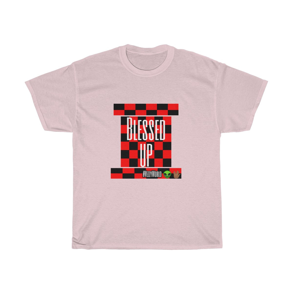 Red Checkered " Blessed Up" Tee 👽🖖🏾 - VezzyWorld