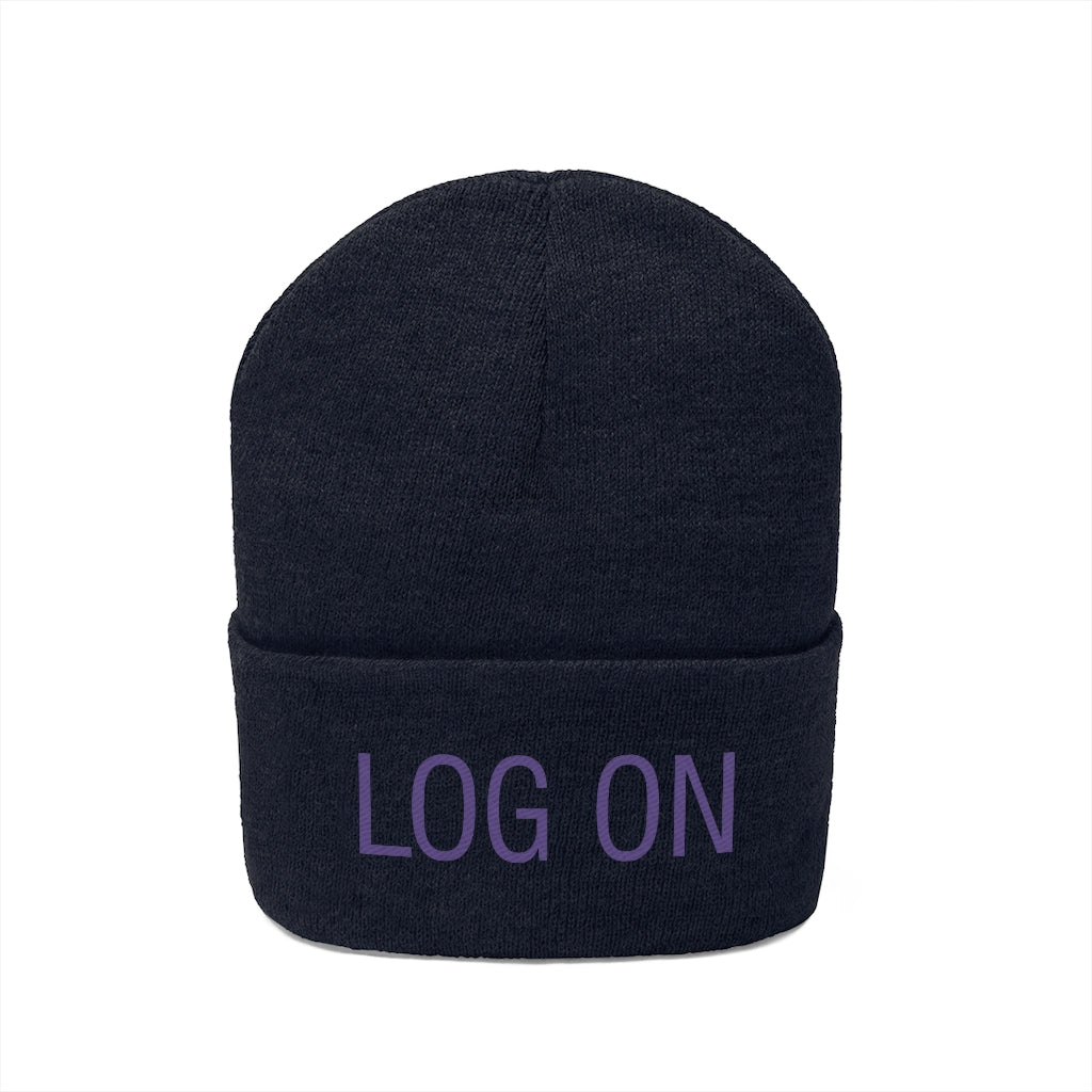 "Log On" Purple Letters Knit Beanie #VezzyWorld 👽🖖🏾 - VezzyWorld