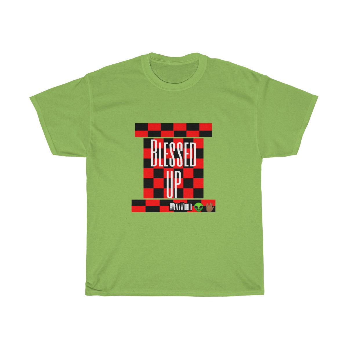 Red Checkered " Blessed Up" Tee 👽🖖🏾 - VezzyWorld