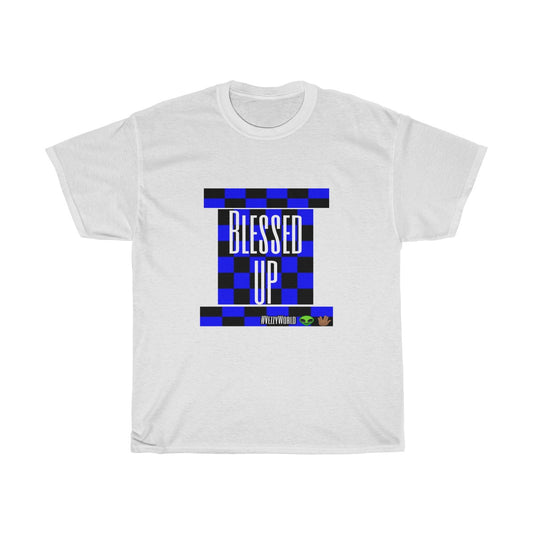 Blue Checkered " Bless Up" Tee 👽🖖🏾 - VezzyWorld