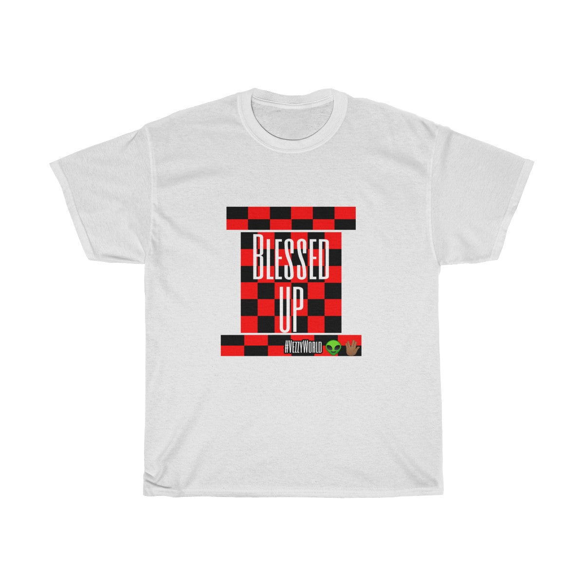 Red Checkered " Blessed Up" Tee 👽🖖🏾 - VezzyWorld