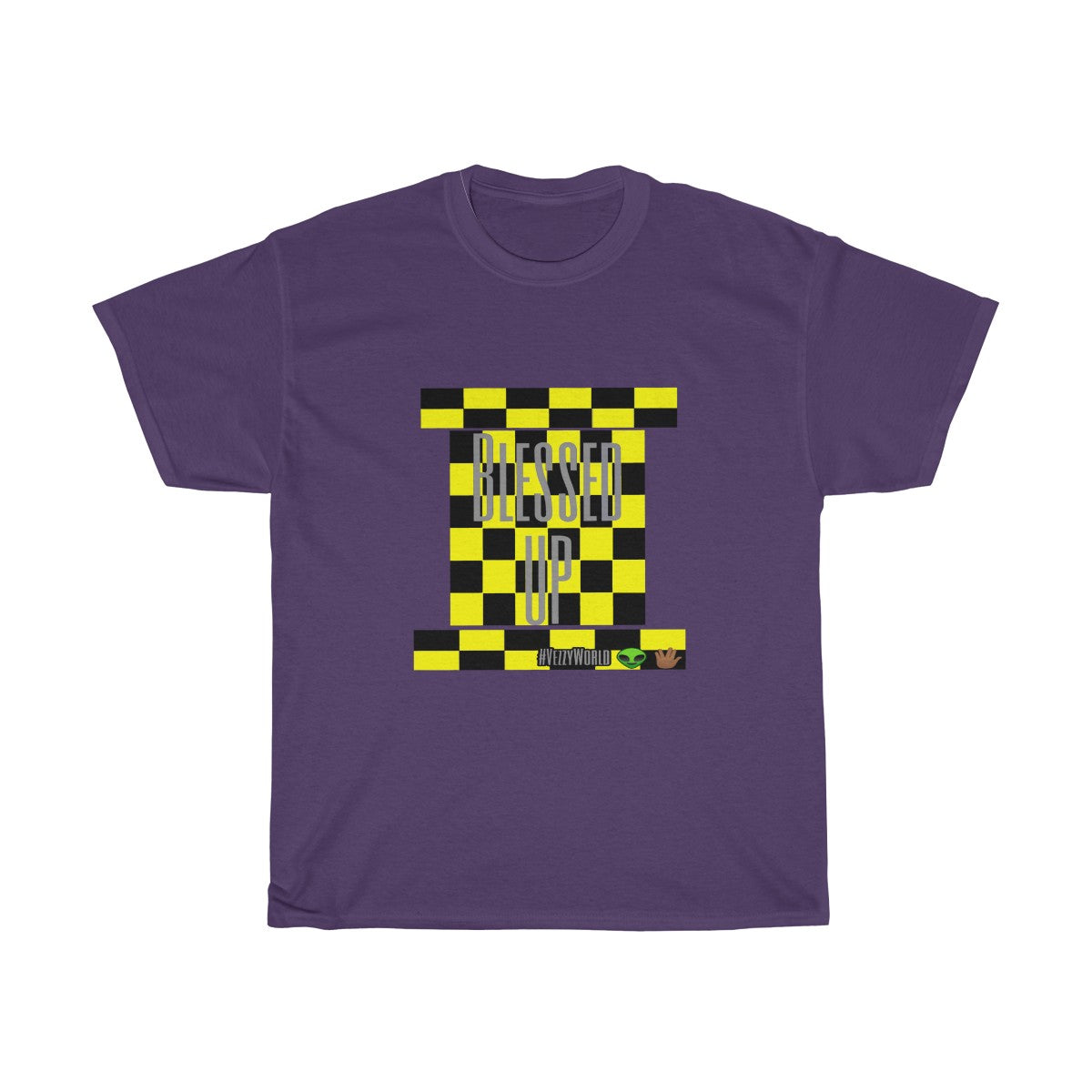 Yellow Checkered w/Grey " Blessed Up" Tee 👽🖖🏾 - VezzyWorld