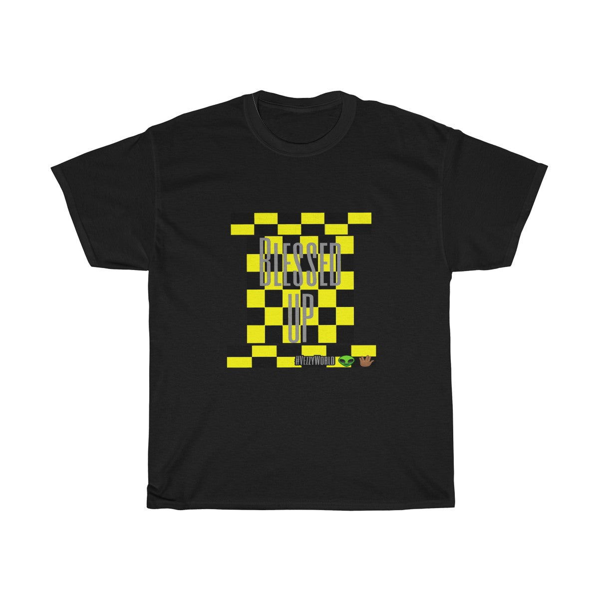 Yellow Checkered w/Grey " Blessed Up" Tee 👽🖖🏾 - VezzyWorld