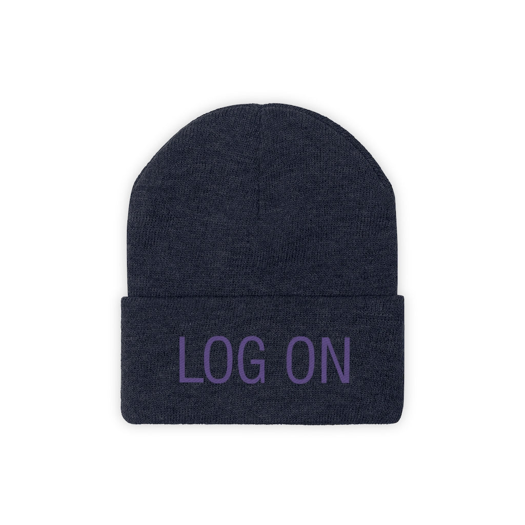 "Log On" Purple Letters Knit Beanie #VezzyWorld 👽🖖🏾 - VezzyWorld