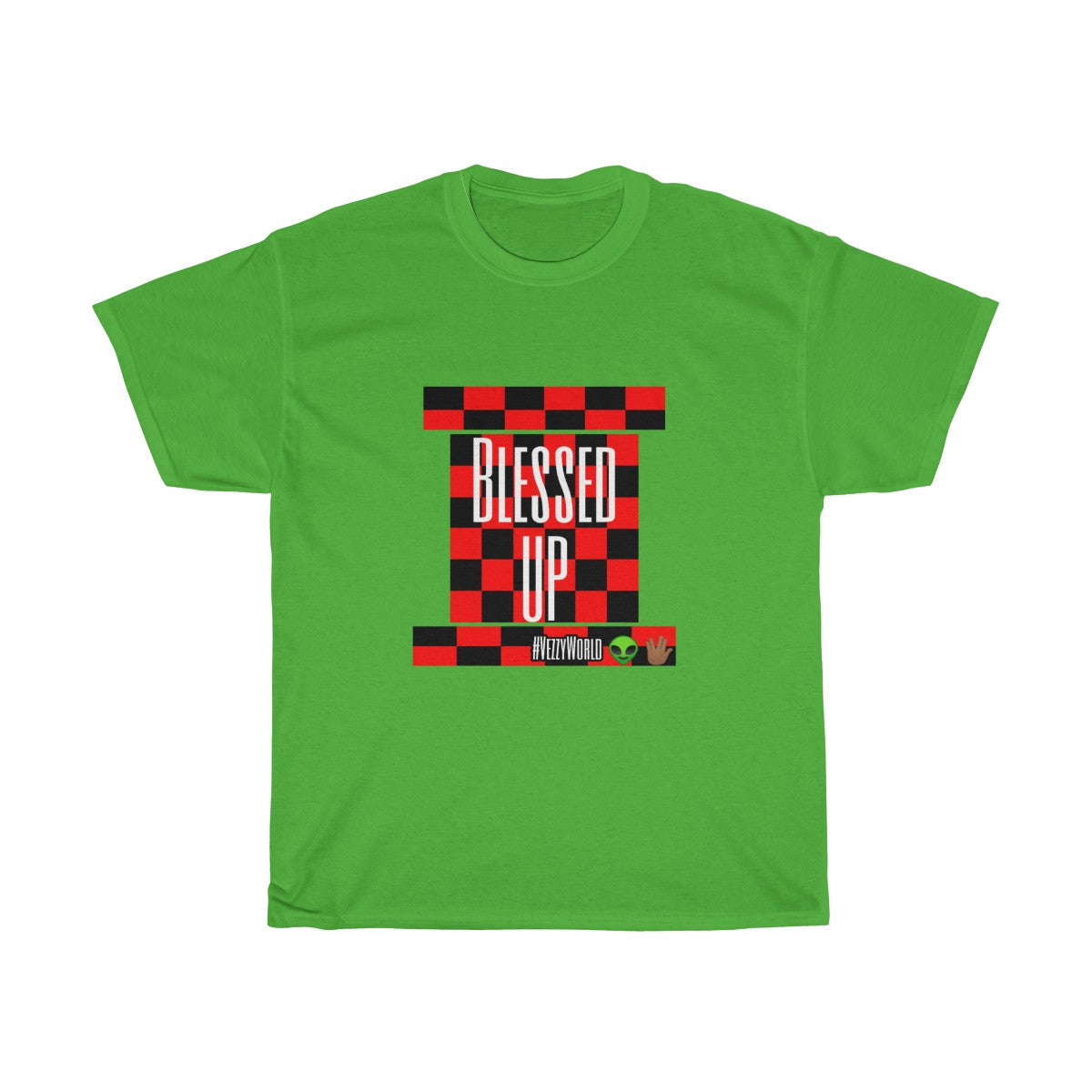 Red Checkered " Blessed Up" Tee 👽🖖🏾 - VezzyWorld