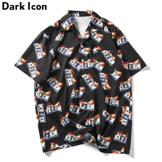 Dark Icon Flame USDollar Shirts Men 2019 Summer Turn-down Collar Shirt #VezzyWorld - VezzyWorld